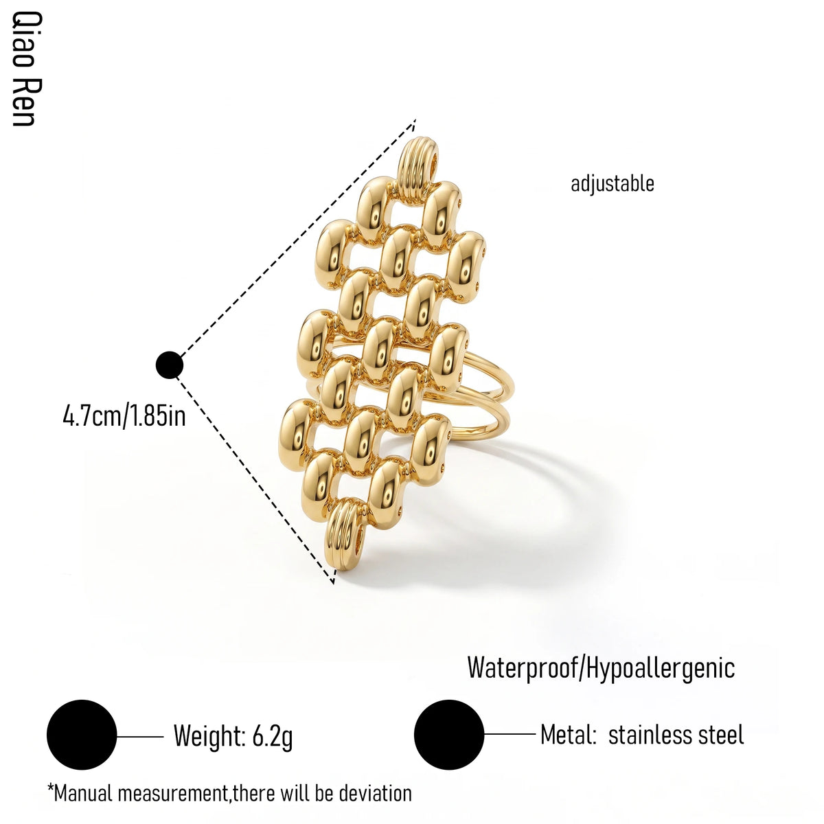 QIAOREN 14269-78 Vintage Textured Geometric Floral Open Cuff Ring Set, Adjustable Stackable Gold Tone Statement Rings