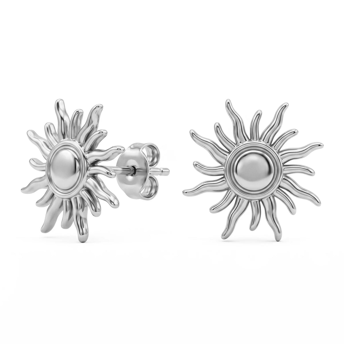 QIAOREN 10933 Boho Sun Stud Earrings, 18K Gold Plated Stainless Steel Summer Statement Jewelry