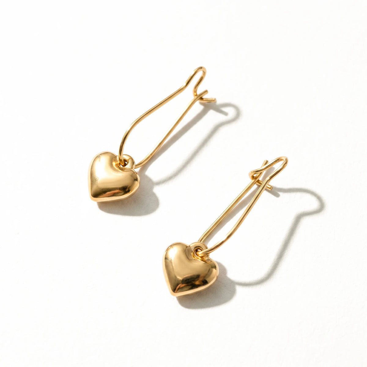 QIAOREN 11184 Trendy Puffy Heart Drop Earrings Stainless Steel Gold Hook Earrings for Women Romantic Minimal Jewelry