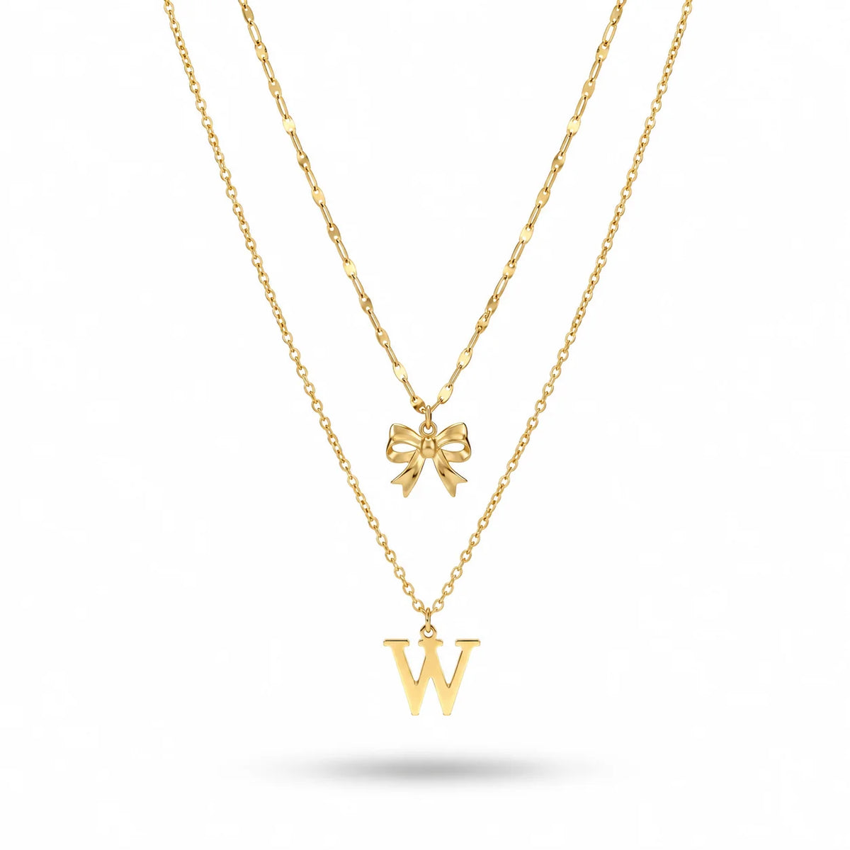 QIAOREN A-Z 26 Letter Bow Initial Necklace Stainless Steel Gold Silver Alphabet Pendant Custom Jewelry