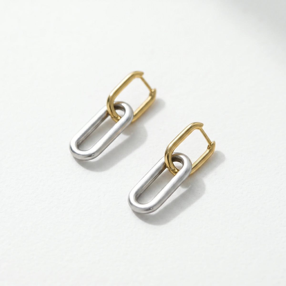 QIAOREN 12524  Modern Interlocking Rectangular Hoop Earrings Silver Stainless Steel Bold Link Dangle Jewelry US EU