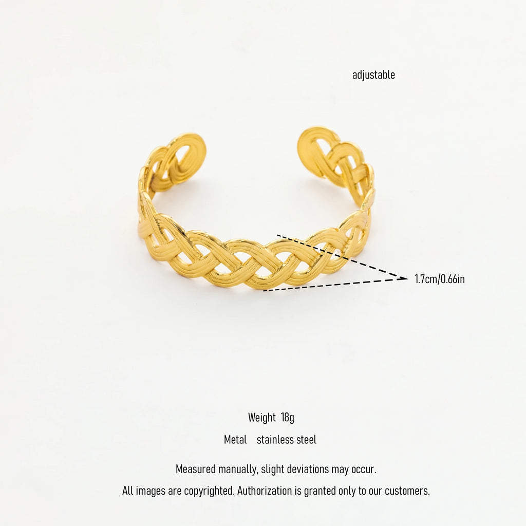 QIAOREN 12727 Vintage Celtic Twisted Woven Wide Cuff Bangle Hypoallergenic Stainless Steel Gold Bracelet Birthday Gift