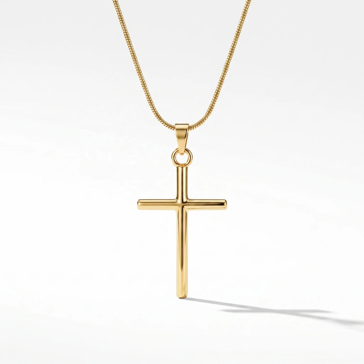 QIAOREN Waterproof Stainless Steel Gold Cross Necklace Classic Christian Pendant Jewelry for Everyday Wear