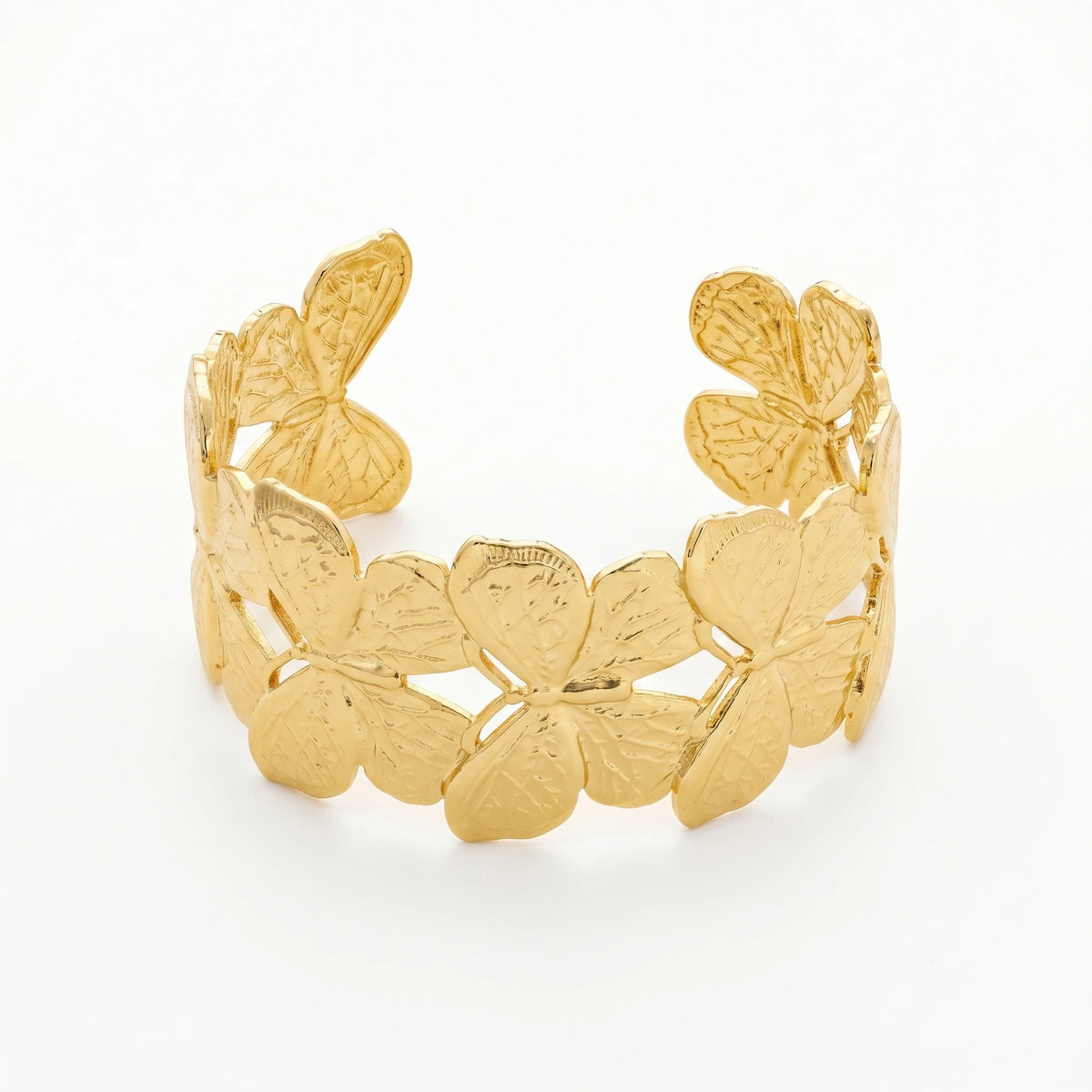 QIAOREN 12726 Vintage Interconnected Sculpted Butterfly Wide Cuff Bangle  Stainless Steel Gold Bracelet Bridal Birthday Gift