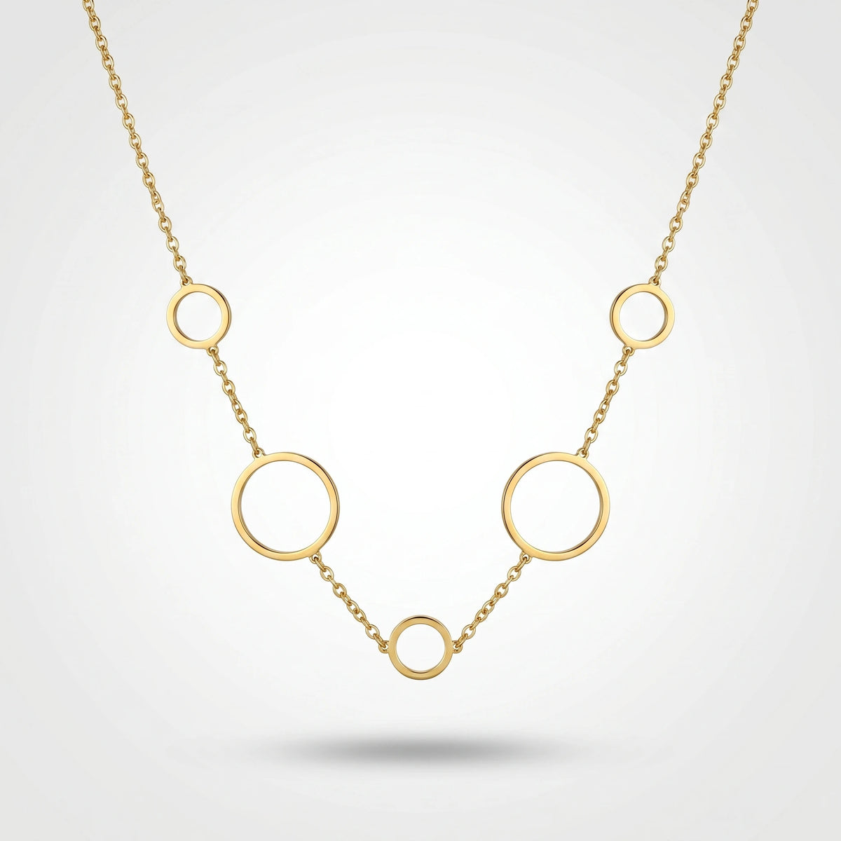 QIAOREN 11649 Versatile Gold Circle Jewelry Set 18K Stainless Steel Necklace Earrings Ring for Office Daily Wear