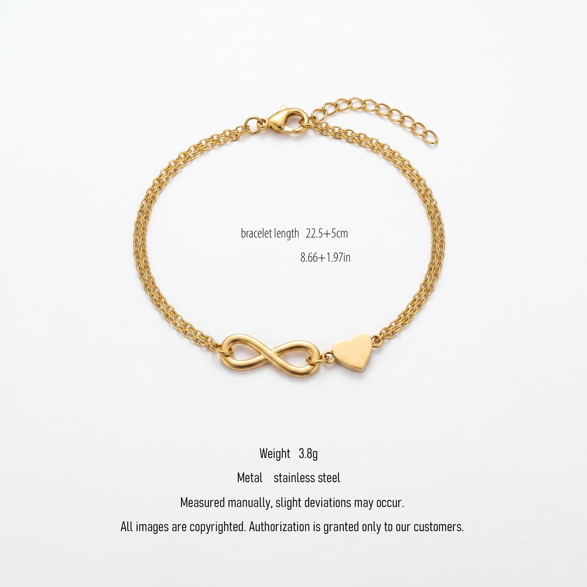 QIAOREN 10578 Infinity Love Heart Chain Bracelet 18K Gold Plated Stainless Steel Waterproof Tarnish Free Jewelry for Women