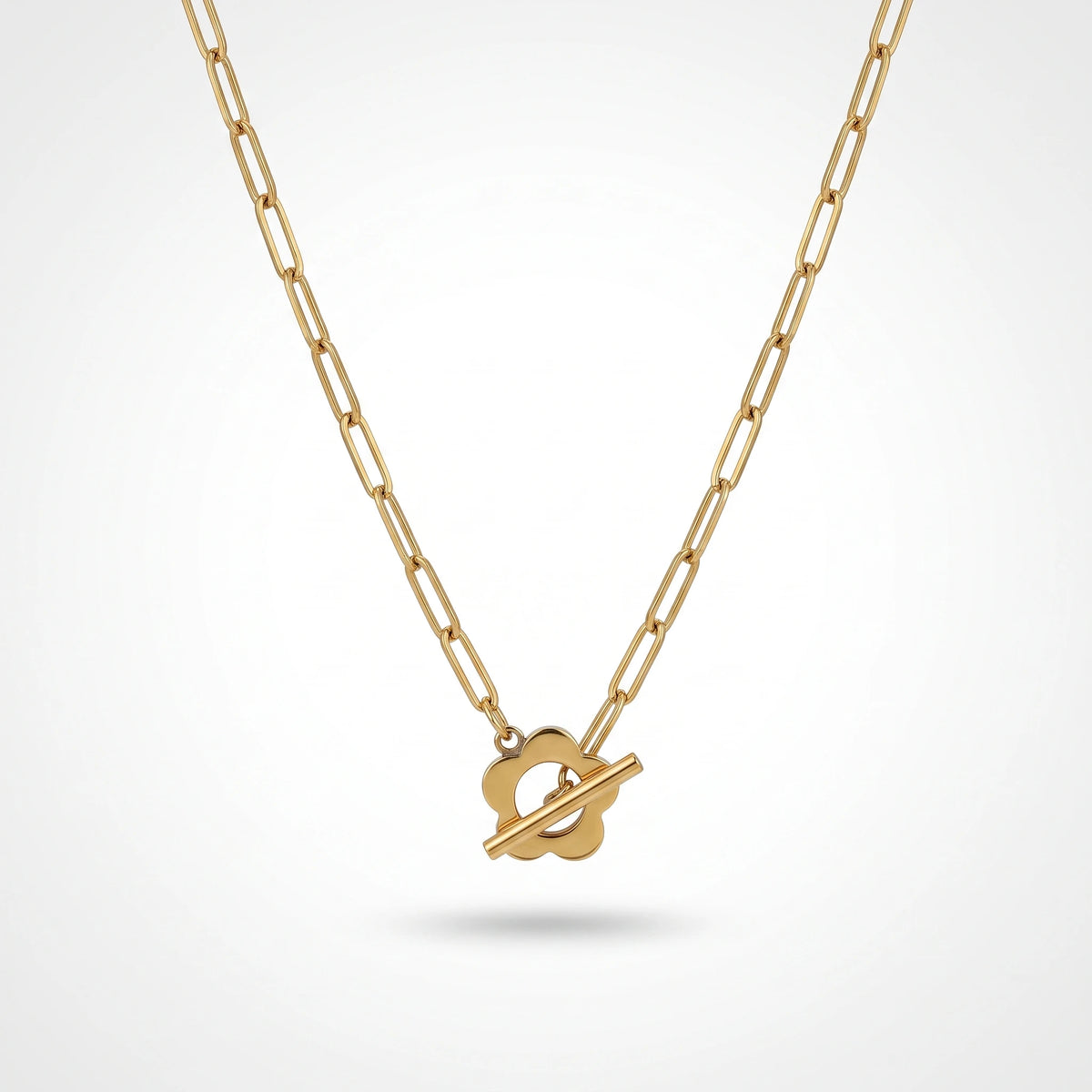 QIAOREN 13958 Stainless Steel T Bar Toggle Necklace Gold Paperclip Chain Minimalist Fashion Jewelry for Women