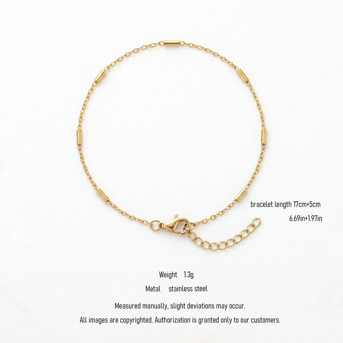 QIAOREN 11083 Waterproof 18K Gold  Minimalist Spaced Tube Bead Chain, Tarnish Resistant Stainless Steel Jewelry for Women