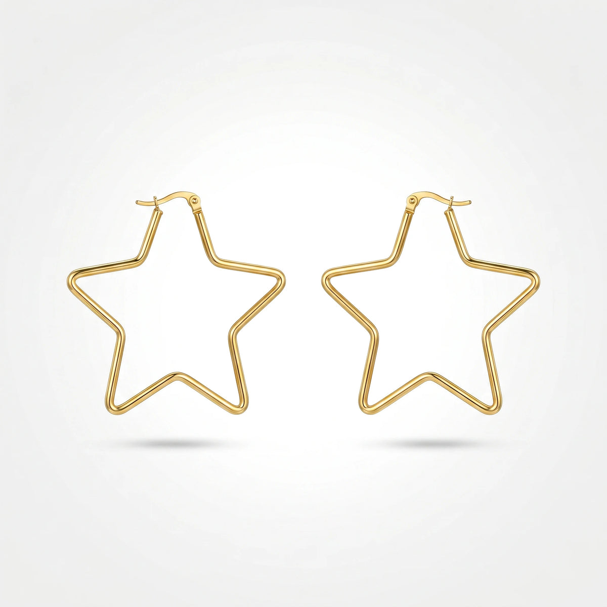 QIAOREN 12327 Trendy Star Hoop Earrings Gold Stainless Steel Sleek 5-Point Star Shaped Large Hoops Y2K Celestial Jewelry Women