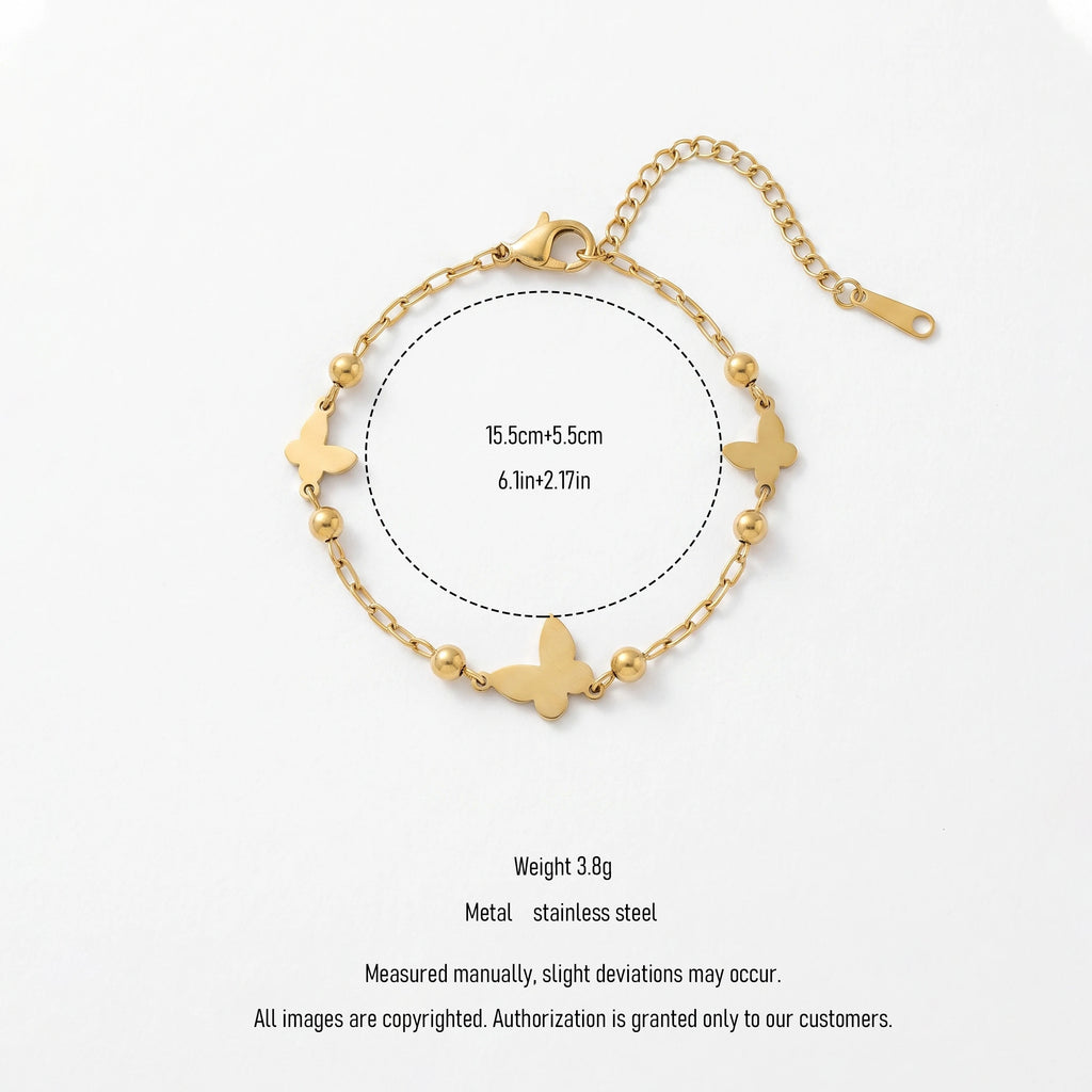 QIAOREN 13366 Stainless Steel Butterfly Bracelet Gold Charm Chain Bracelet Waterproof Jewelry for Women