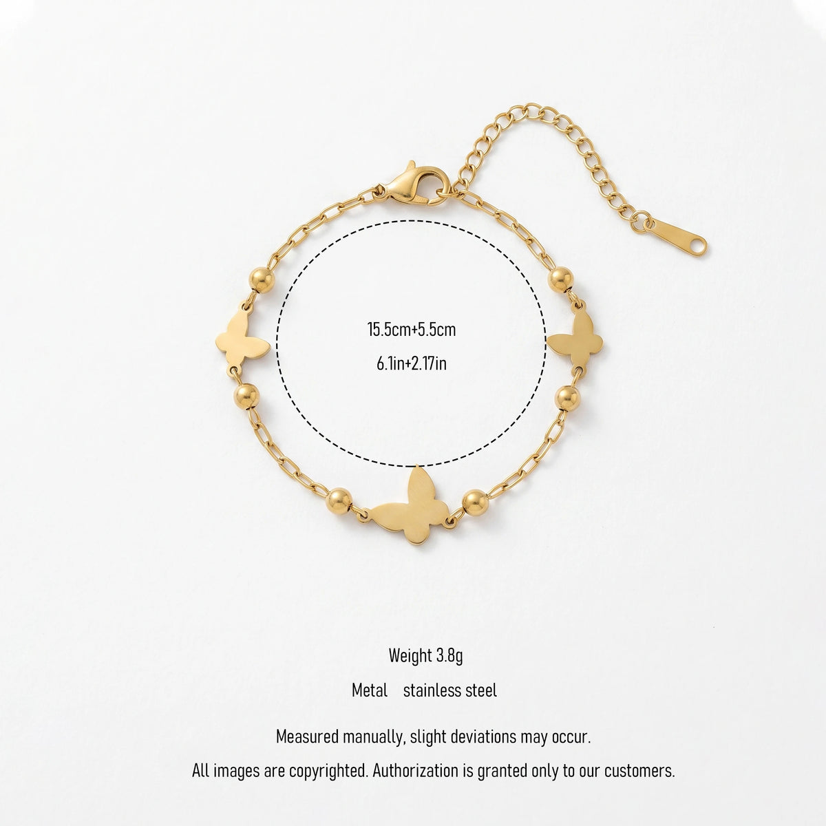 QIAOREN 13366 Stainless Steel Butterfly Bracelet Gold Charm Chain Bracelet Waterproof Jewelry for Women
