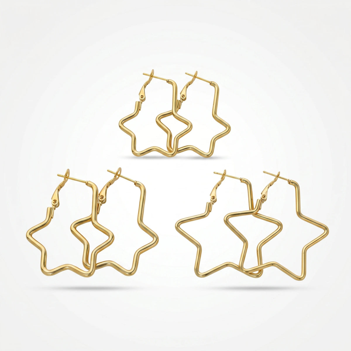 QIAOREN 13193 Gold Plated Star Hoop Earrings for Women Stainless Steel Geometric Statement Dangle Fashion Jewelry