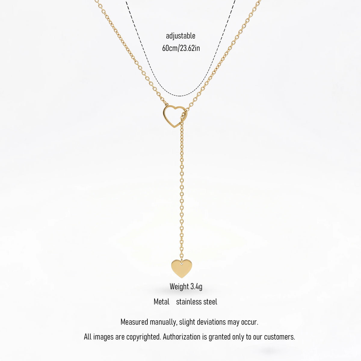 QIAOREN 12874 Gold Heart Y Lariat Necklace for Women Adjustable Dainty Drop Pendant Minimalist Gold Plated Love Jewelry Gift