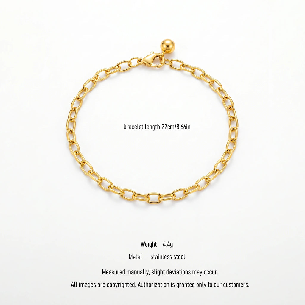QIAOREN 10725 Trendy Minimalist Paperclip Link Bracelet 18K Gold Plated Stainless Steel Dainty Everyday Party Bracelet for Women
