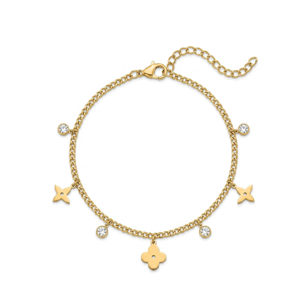 QIAOREN 11729 18K Gold Plated Stainless Steel  Bracelet With Round CZ Crystal Adjustable Chain Jewelry  for US European Ladies