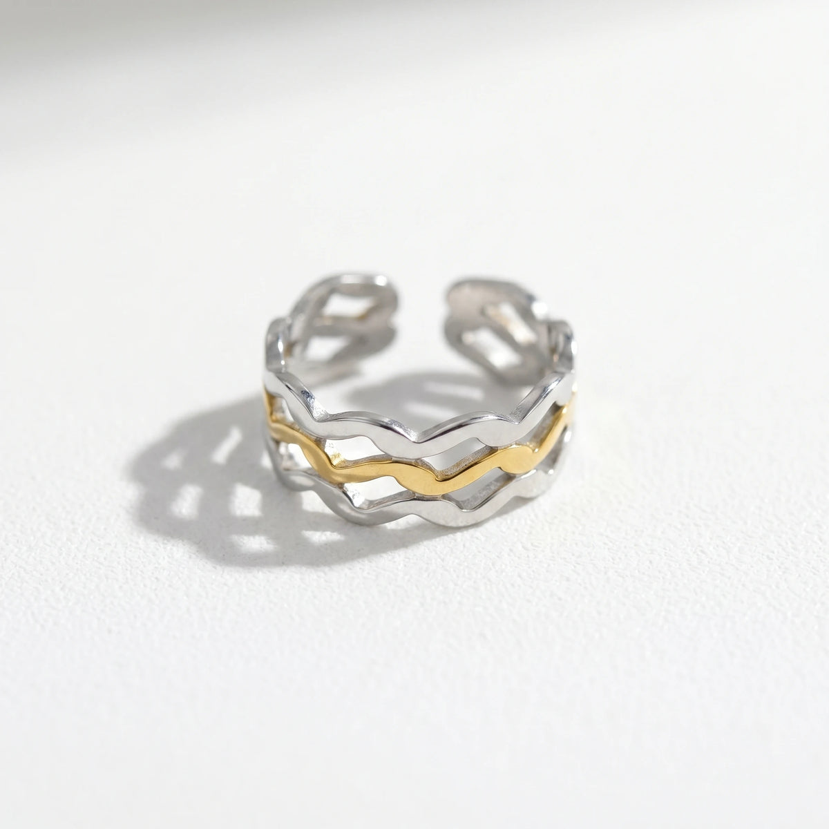 QIAOREN 12948-53 18K Gold Plated 316L Stainless Steel Two Tone Snake Star Adjustable Rings Set Tarnish Free Waterproof Jewelry