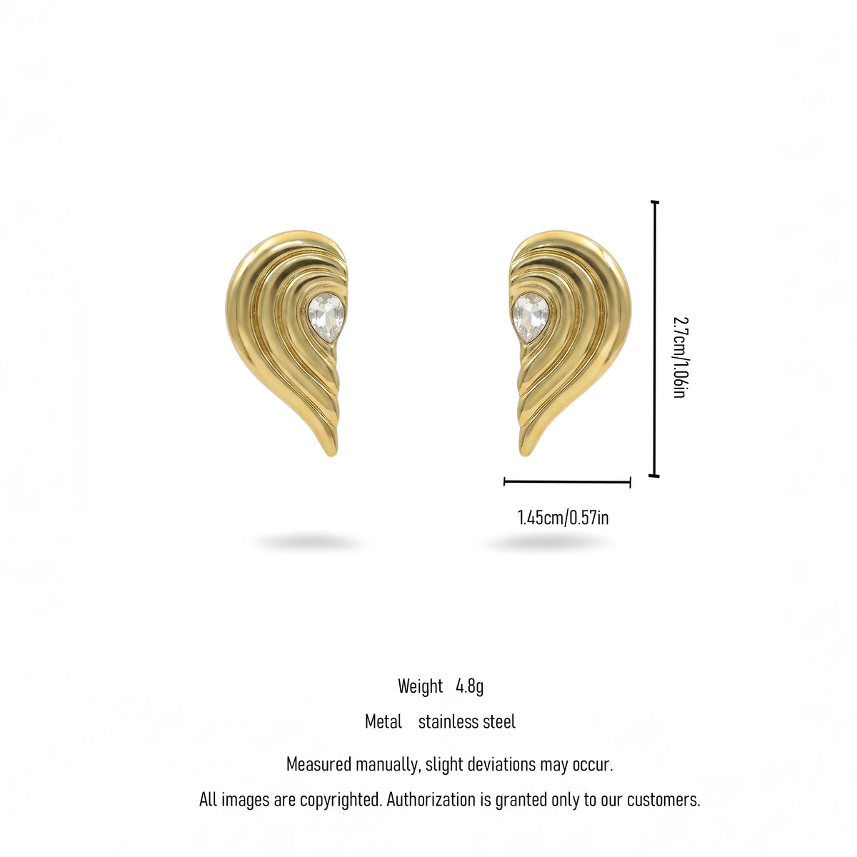QIAOREN 12202  Gold Plated Stainless Steel Wavy Teardrop Stud Earrings