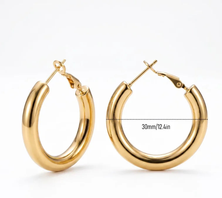 QIAOREN New  18K Gold Plated Stainless Steel Women Zircon  Hoop Earrings Set Fashion Jewelry Clip Stud Earrings