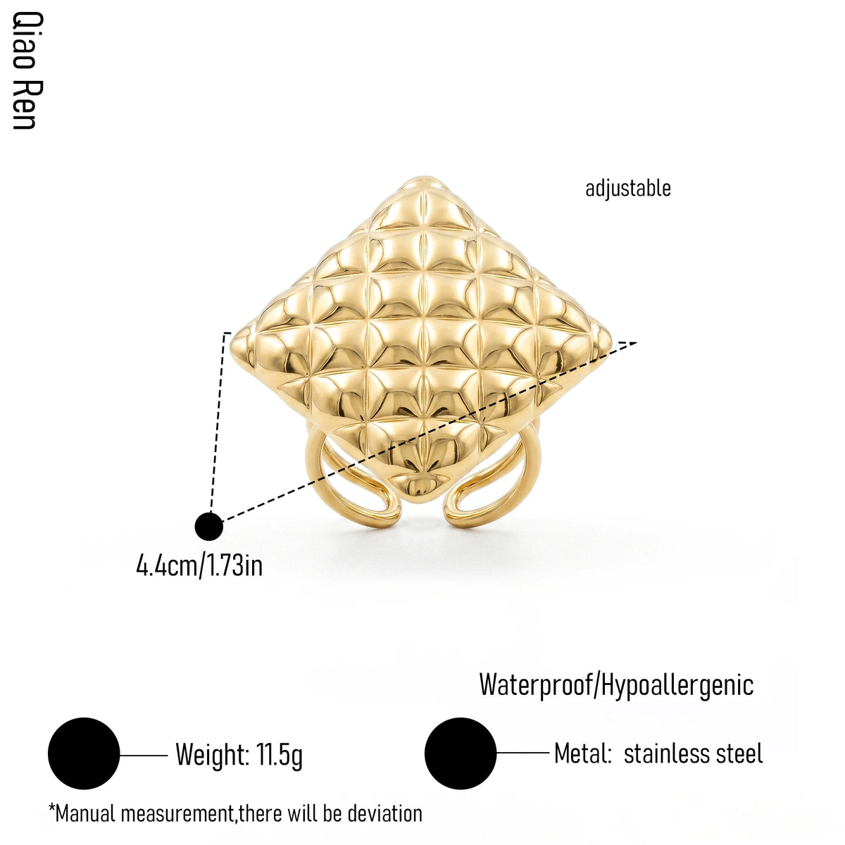 QIAOREN 14269-78 Vintage Textured Geometric Floral Open Cuff Ring Set, Adjustable Stackable Gold Tone Statement Rings