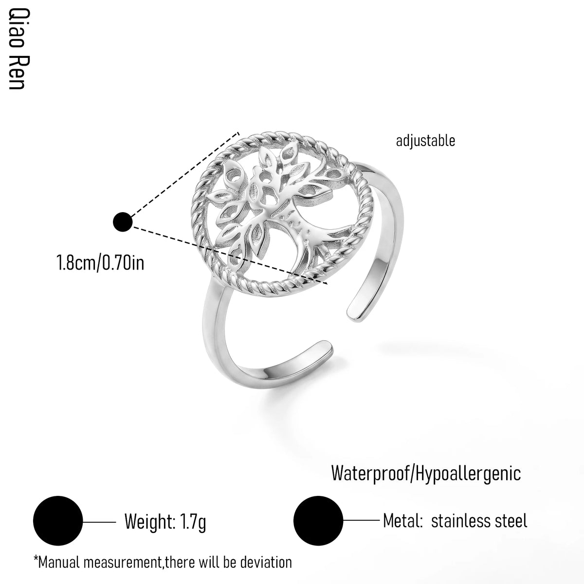 QIAOREN 14239-50 Vintage Textured Gold Open Cuff Ring Set, Hippie Bohemian Stackable Adjustable Rings for Women