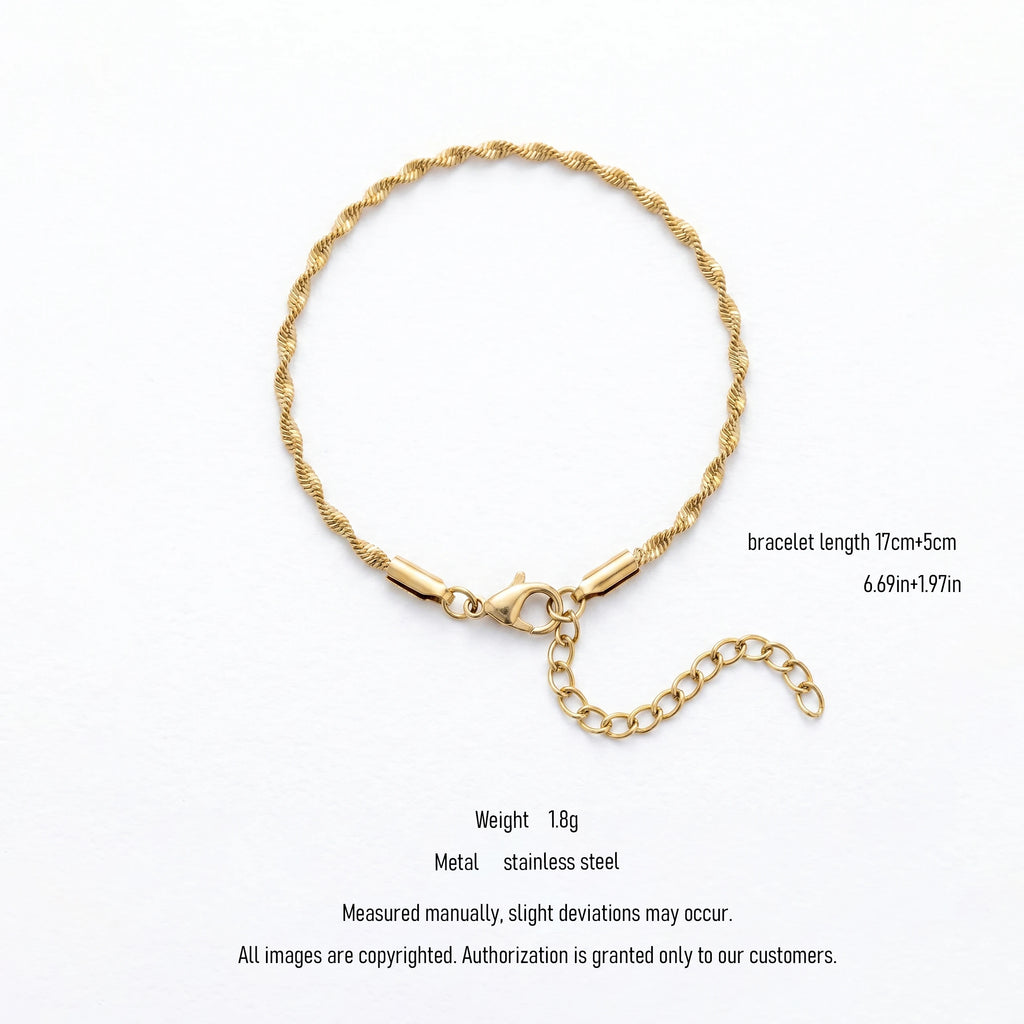 QIAOREN 11085 Luxury Twisted Rope Chain Bracelet Stainless Steel Waterproof Gold Minimalist Bracelet for Women Daily Jewelry