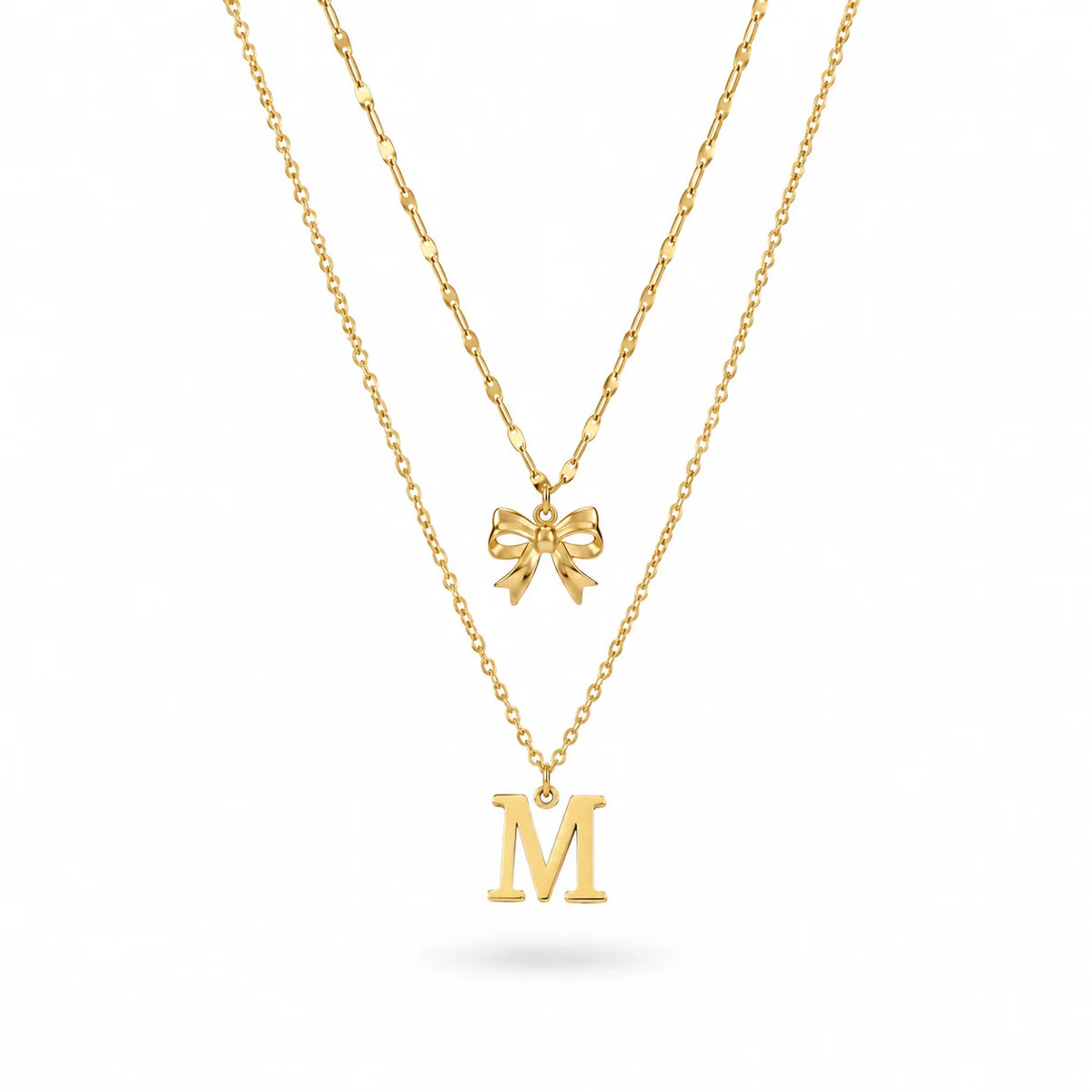 QIAOREN A-Z 26 Letter Bow Initial Necklace Stainless Steel Gold Silver Alphabet Pendant Custom Jewelry