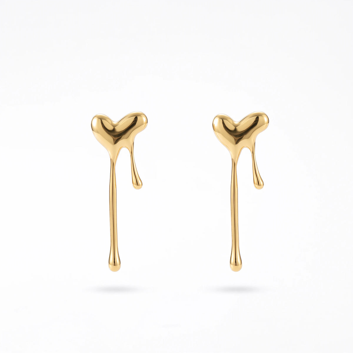 QIAOREN 13263 Gold Tone Liquid Melting Heart Drop Earrings Smooth Polished Long Drip Love Shape Dangle Studs Abstract Trendy