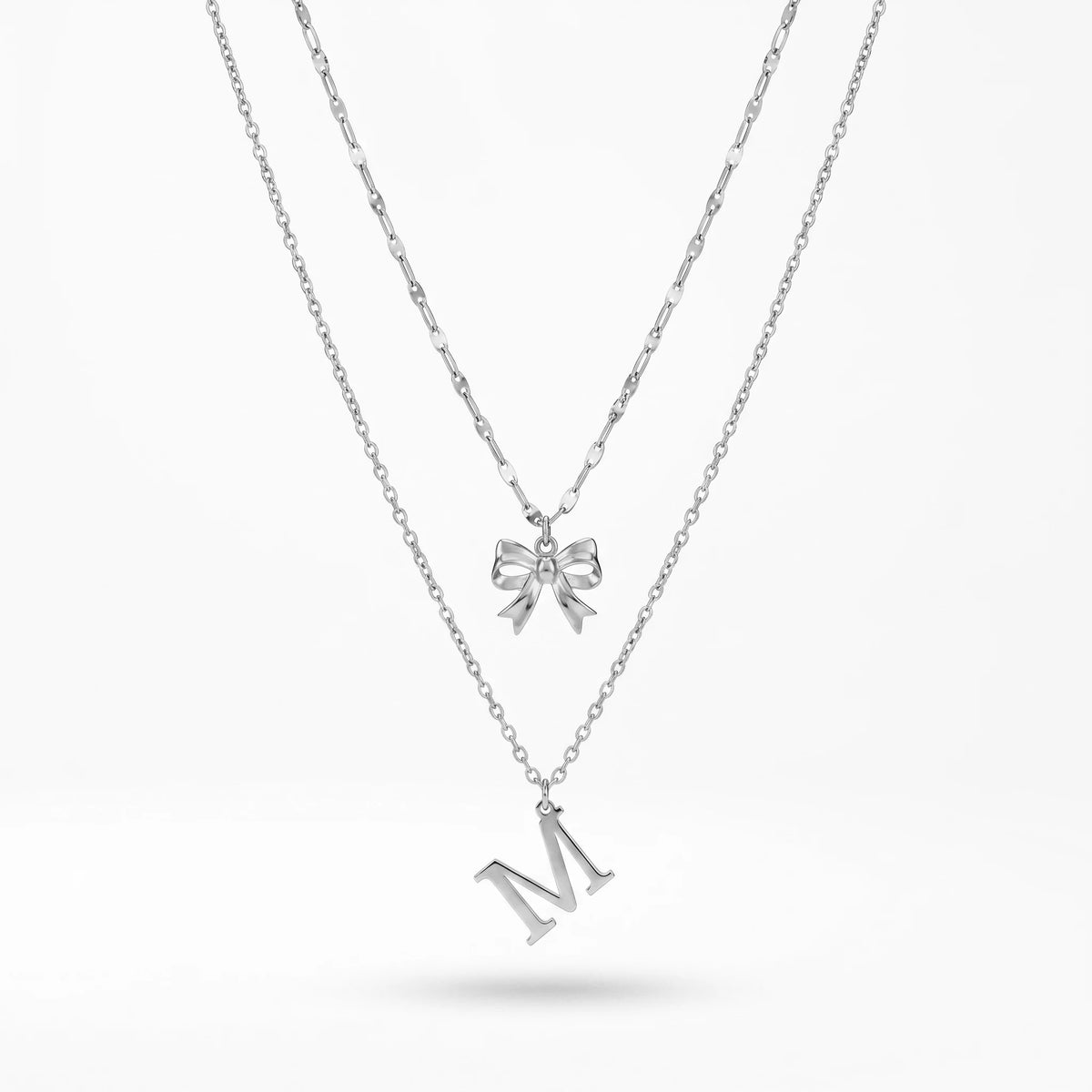 QIAOREN A-Z 26 Letter Bow Initial Necklace Stainless Steel Gold Silver Alphabet Pendant Custom Jewelry