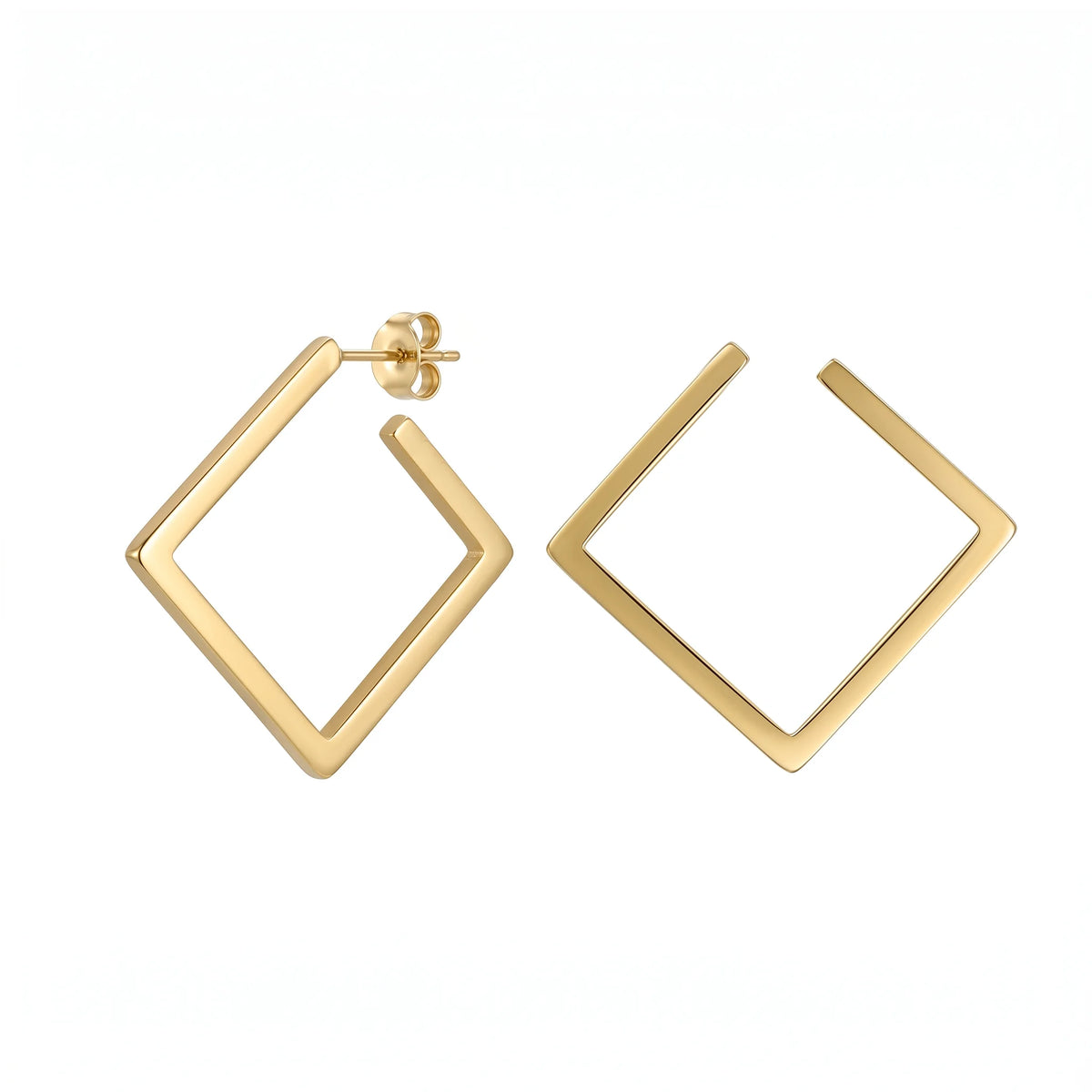 QIAOREN 11196 Geometric Hollow Square Earrings Gold Stainless Steel Minimalist Statement Stud Earrings for Women