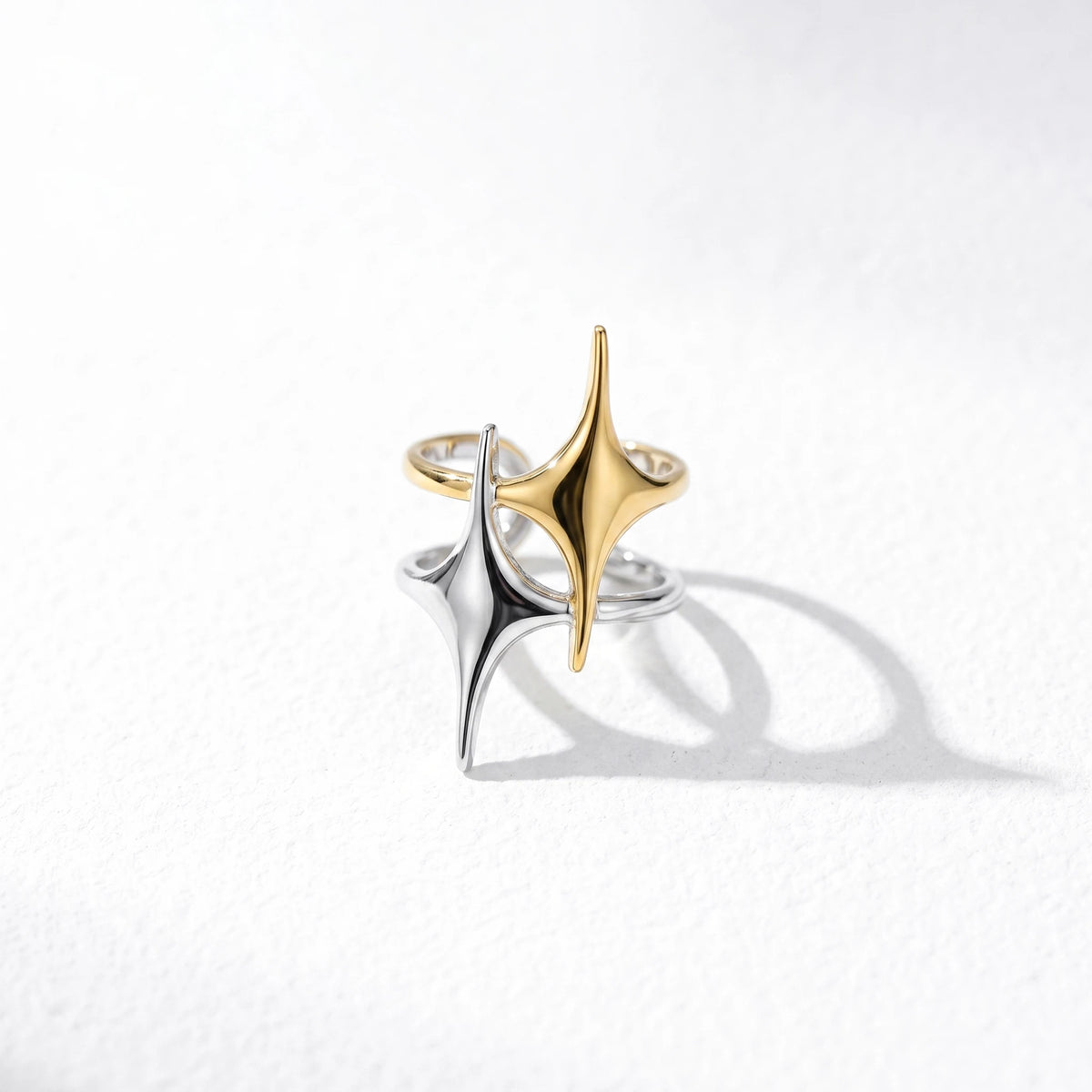 QIAOREN 12923-27 18K Gold Plated 316L Stainless Steel Two Tone Snake Star Adjustable Rings Set Tarnish Free Waterproof Jewelry