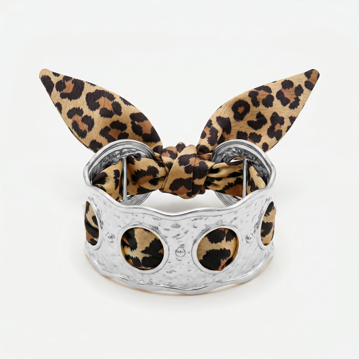 QIAOREN 11003 Leopard Print Scarf Bracelet Gold Stainless Steel Wide Adjustable Boho Beach Jewelry for Women