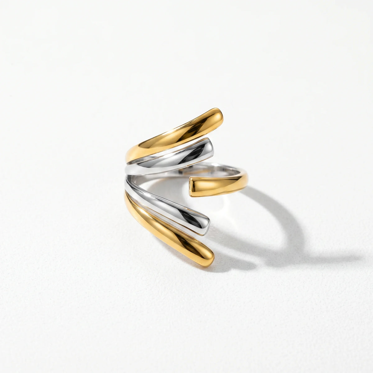 QIAOREN 12998-01 Gold Silver Plated Adjustable Open Stack Ring Set for Women Minimalist Geometric Statement Rings