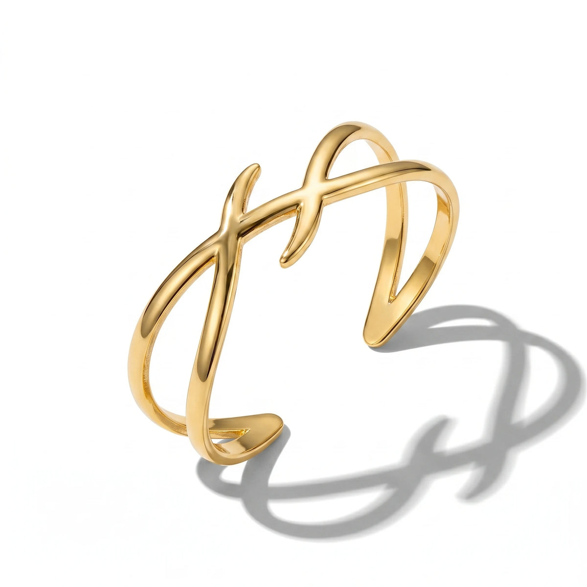 QIAOREN 12669 Minimalist  Twisted Line Open Cuff Bangle Hypoallergenic Stainless Steel Gold Bracelet Anniversary Birthday Gift