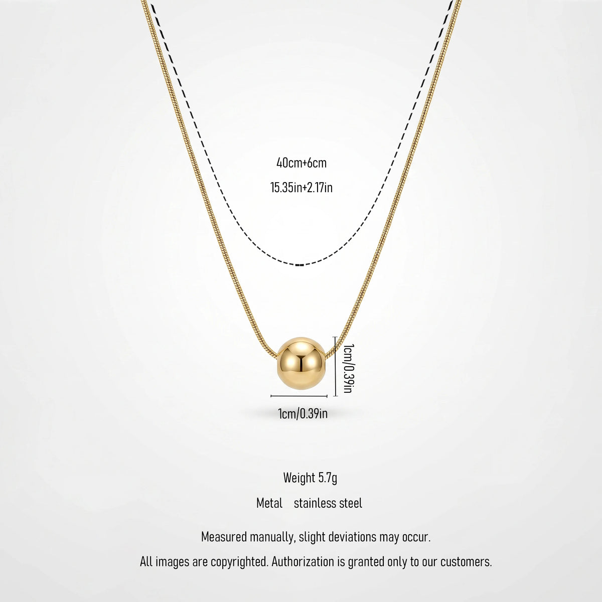 QIAOREN 13502 Minimalist Single Smooth Round Ball Pendant Necklace with Thin Snake Chain, Dainty Gold Slide Bead Necklace