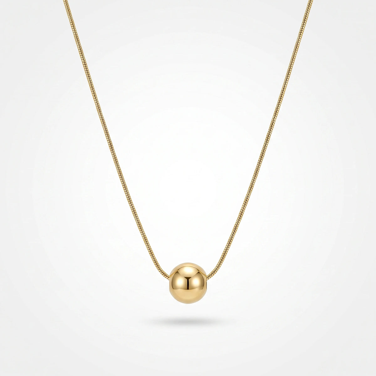 QIAOREN 13502 Minimalist Single Smooth Round Ball Pendant Necklace with Thin Snake Chain, Dainty Gold Slide Bead Necklace