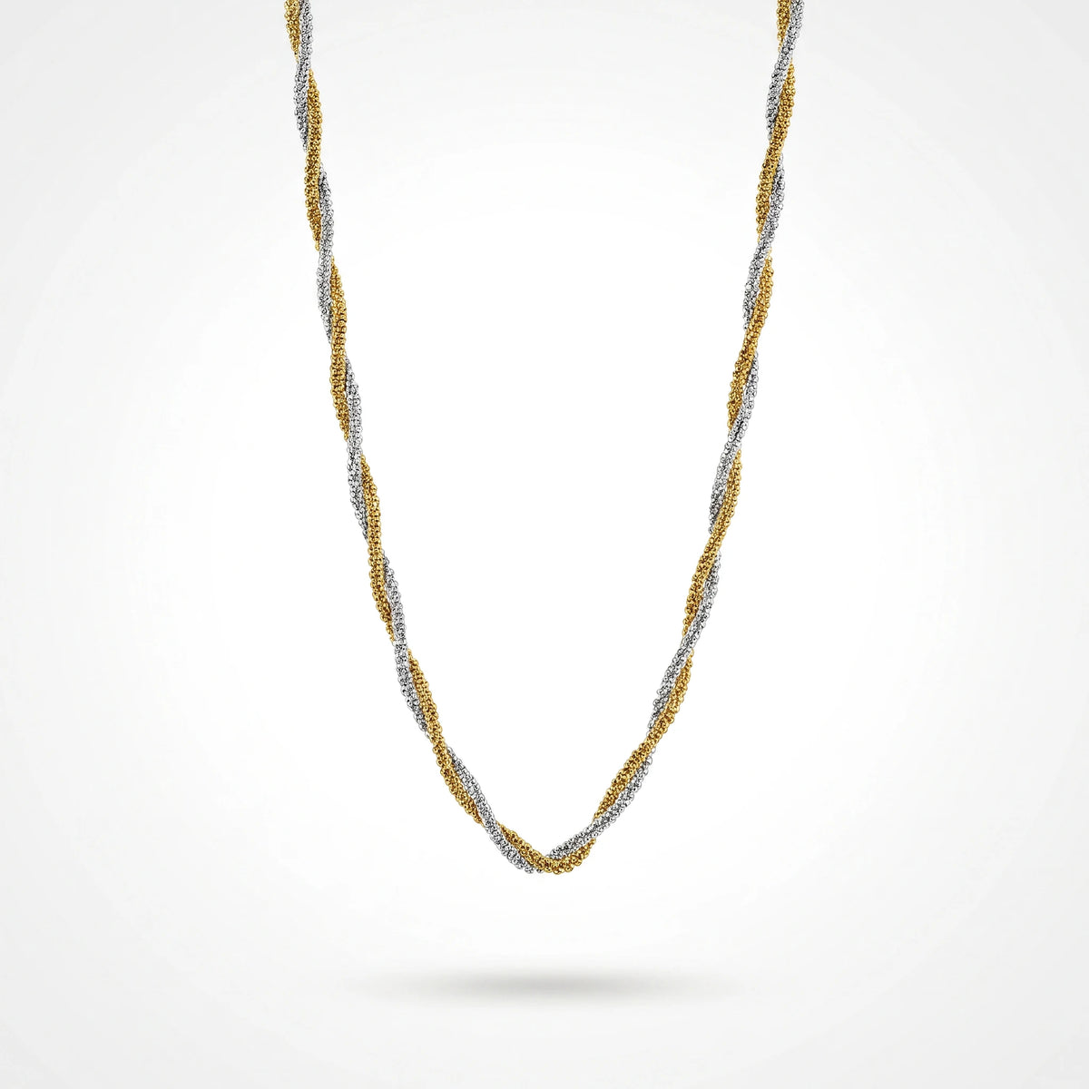 QIAOREN 13544 Two Tone Twisted Sparkling Chain Necklace, Interwoven Gold Silver Glitter Rope Chain