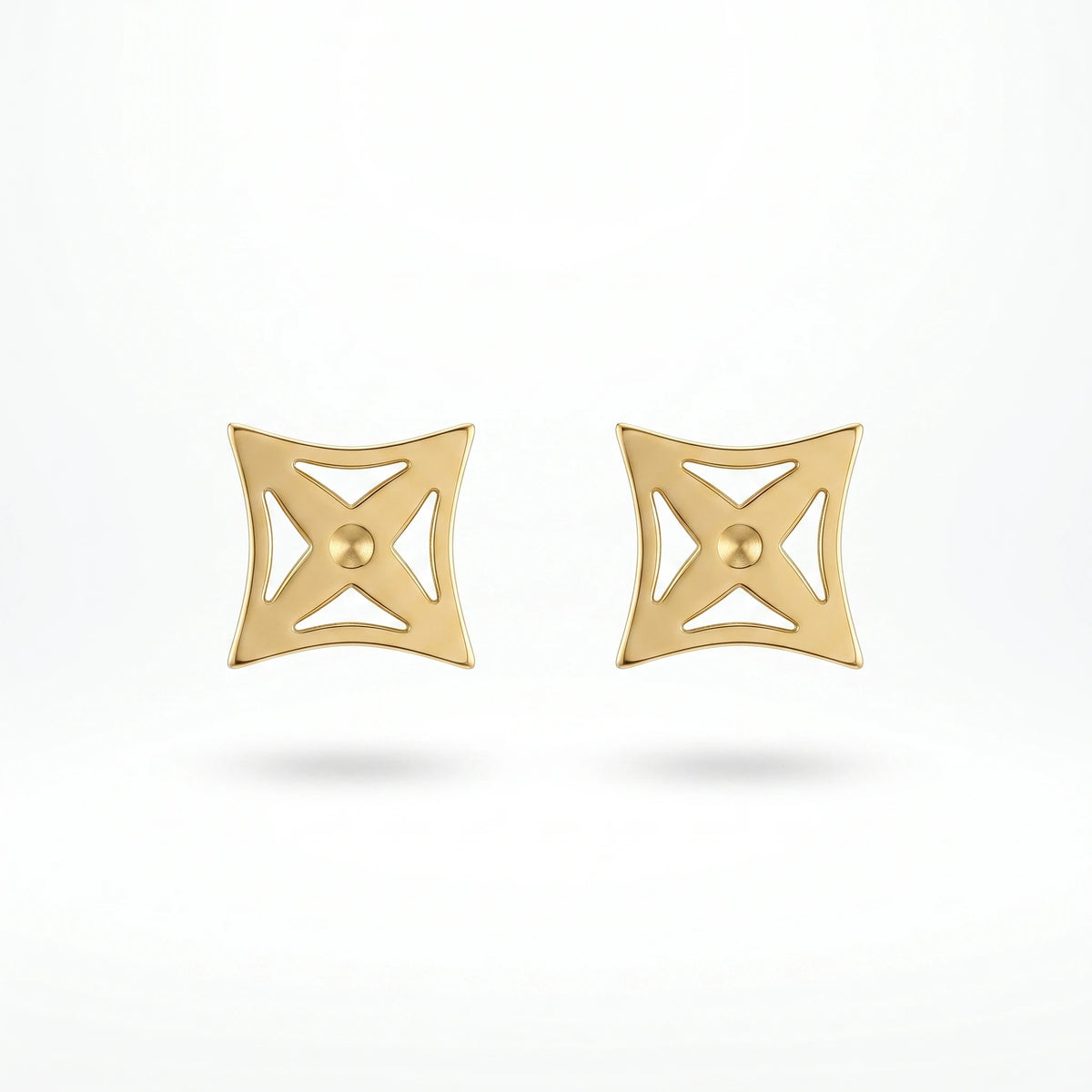 QIAOREN 13255 3 PCS Set  18K Gold Plated Stainless Steel Stud Earrings Set Hollow Square, Round CZ, Teardrop Tiny Ear Studs