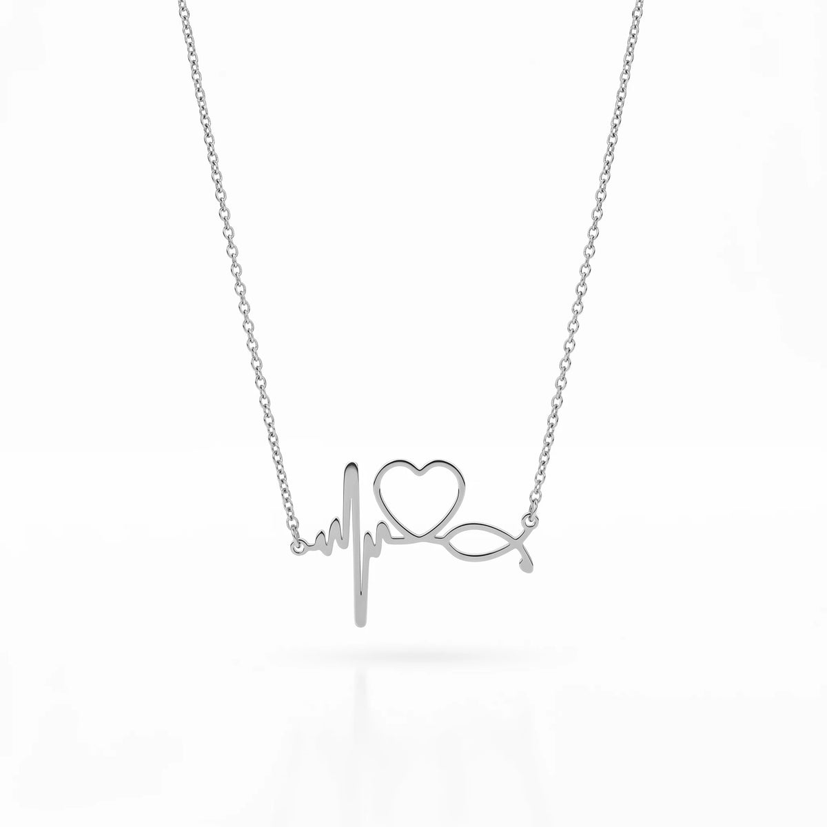 QIAOREN 11753 Waterproof Heartbeat Love Necklace 18K Gold Stainless Steel Beach & Everyday Wear