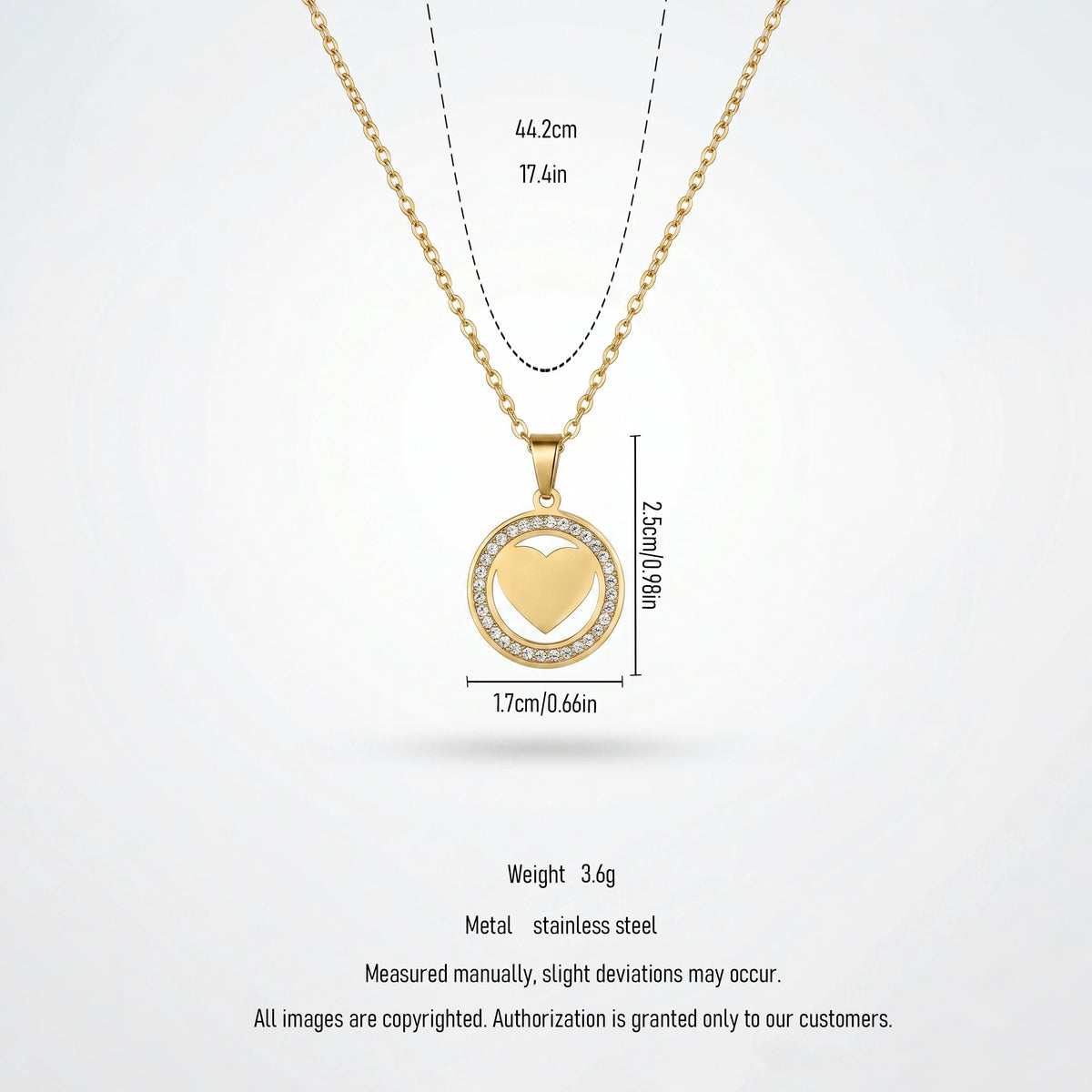 QIAOREN11860 Trendy Sparkling CZ Pave Heart Circle Necklace Stainless Steel Gold Plated Halo Love Pendant Jewelry for Women US