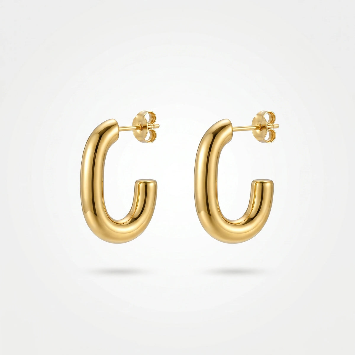 QIAOREN 12389 Trendy Chunky U Shape Hoop Earrings Gold Stainless Steel Bold Elongated Paperclip Open C Hoops Studs Women US EU