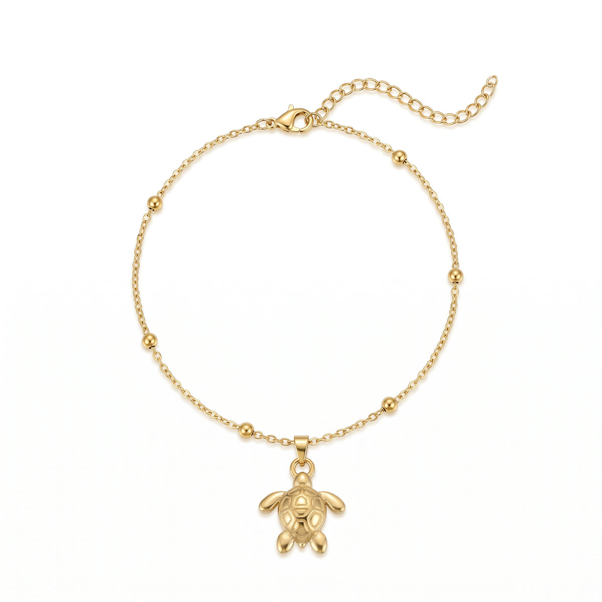 QIAOREN 11441 Dainty Boho Sea Turtle Charm Anklet 18K Gold Plated Stainless Steel Beach Foot Jewelry