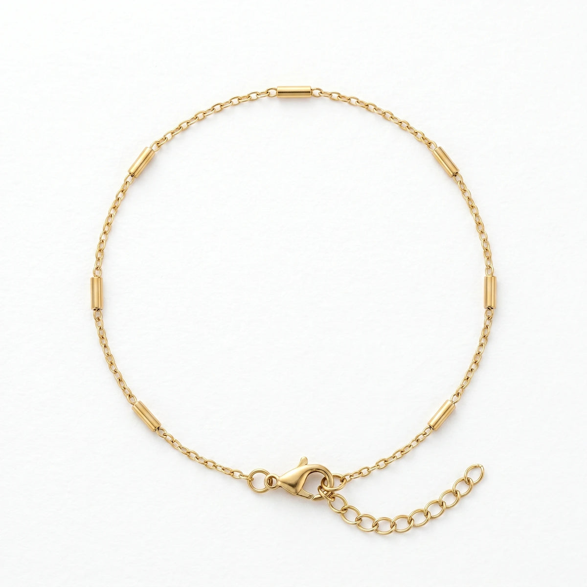 QIAOREN 11083 Waterproof 18K Gold  Minimalist Spaced Tube Bead Chain, Tarnish Resistant Stainless Steel Jewelry for Women