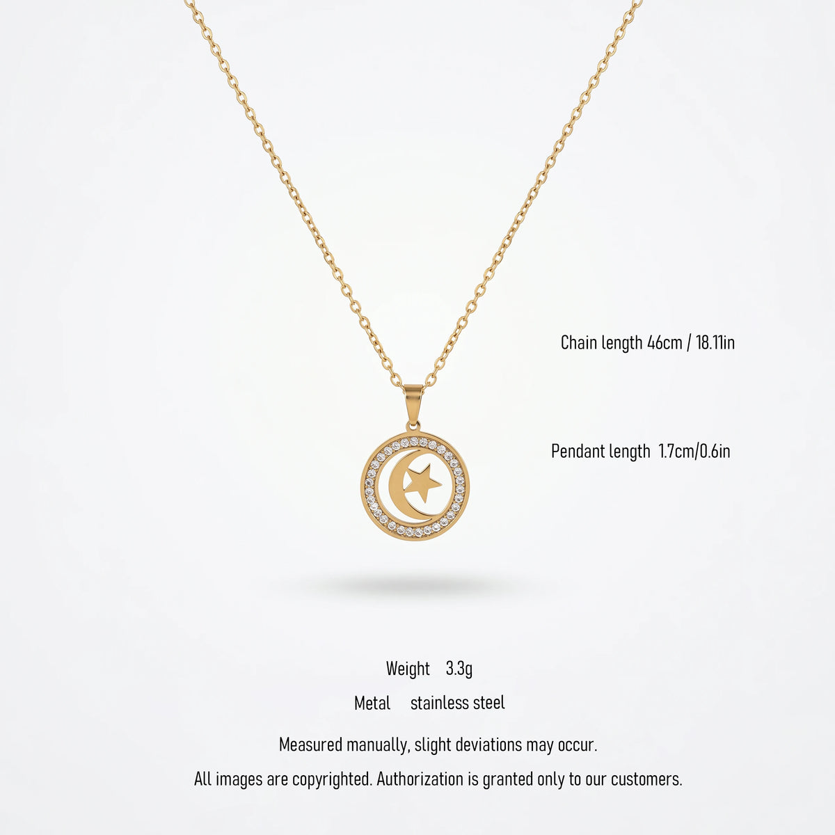 QIAOREN 10851 Trendy 18K Gold Plated Stainless Steel Link Chain Moon and Star Necklace for Unisex Party Daily Wear