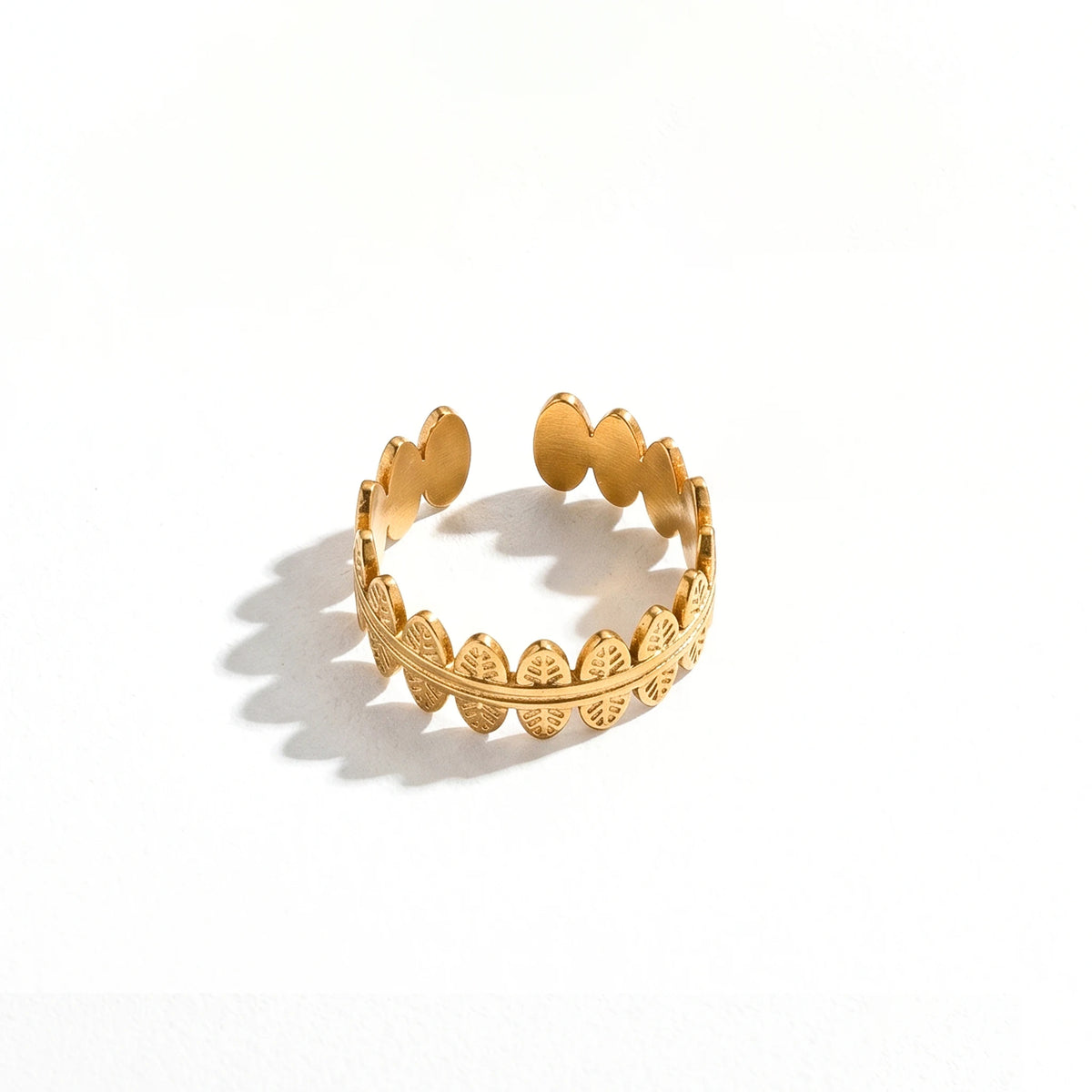 QIAOREN Stainless Steel PVD Gold Adjustable Open Rings Mixed Flower Leaf Geometric Hollow Stack Finger Jewelry For Women