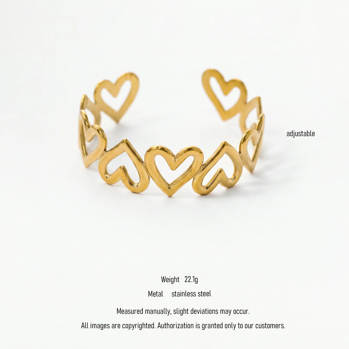 QIAOREN 11013 Minimalist Cutout Heart Open Cuff Bangle Hypoallergenic Stainless Steel Adjustable Daily Wear Jewelry for Girls