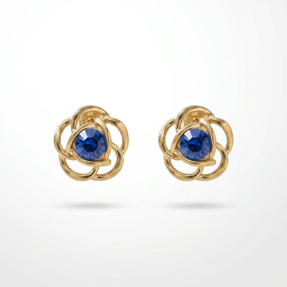 QIAOREN 12455 Vintage Hollow Flower Rose Ear Studs Waterproof Stainless Steel With Sapphire Blue Crystal Anti Tarnish Elegant