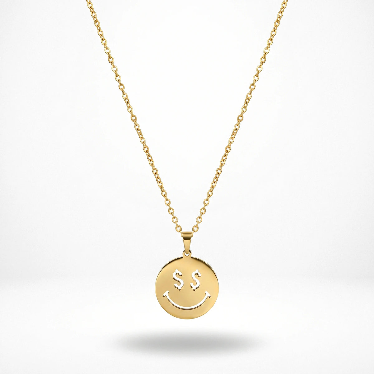 QIAOREN 11782 Ins Trendy Money Eyes Smiley Face Stainless Steel Necklace Gold Round Disc Pendant Accessory for American European