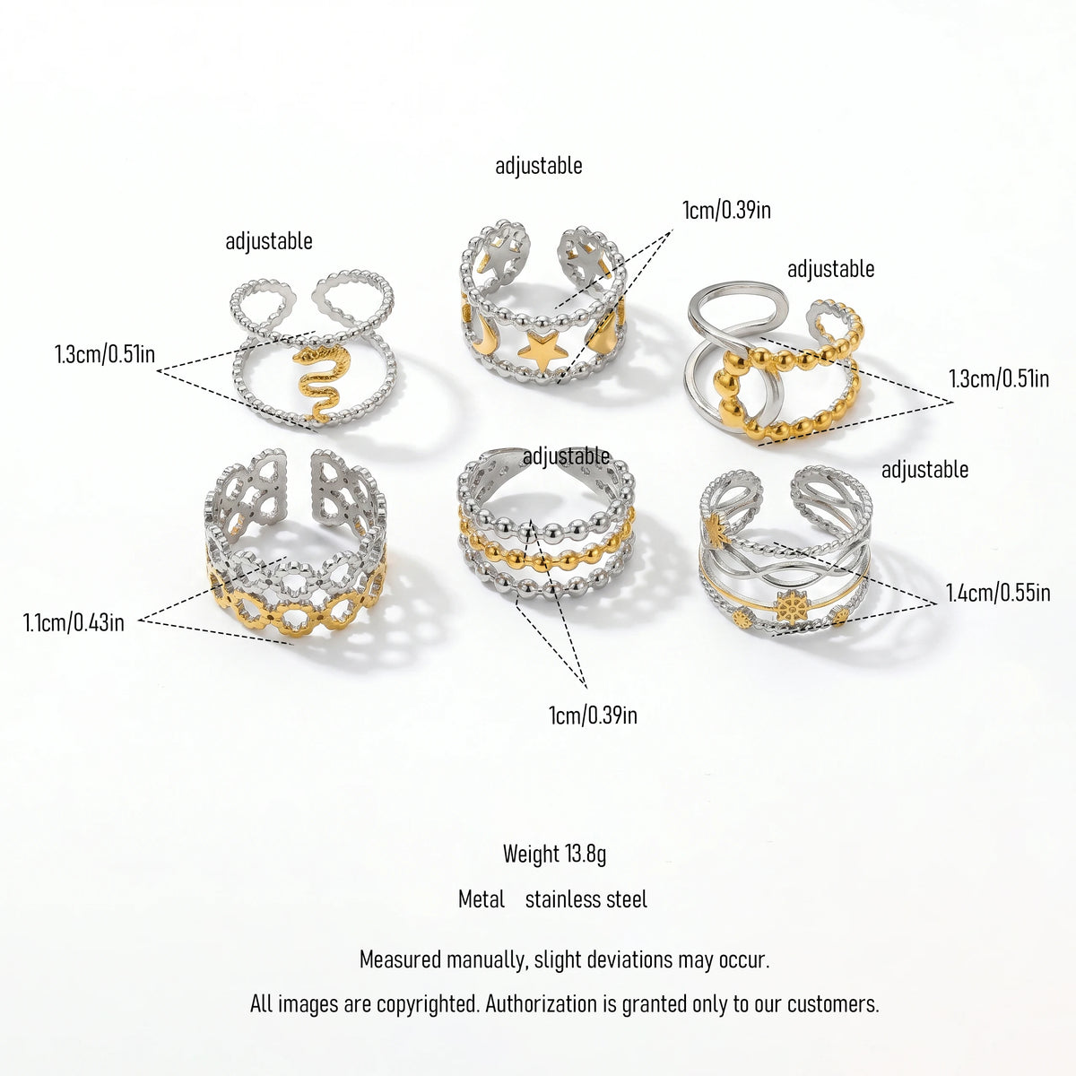QIAOREN 13010-15 Gold Silver Plated Adjustable Open Stack Ring Set for Women Minimalist Geometric Statement Rings
