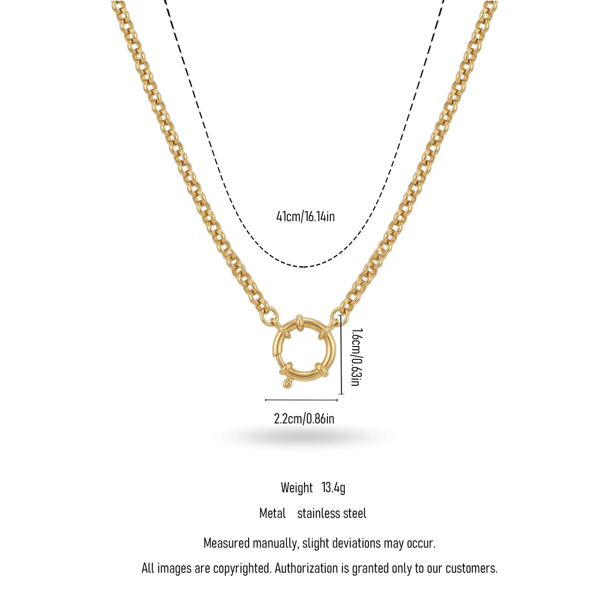 QIAOREN 11333 18K Gold Plated Solid Bean Chain Choker Necklace Stainless Steel Tarnish Free Waterproof Jewelry
