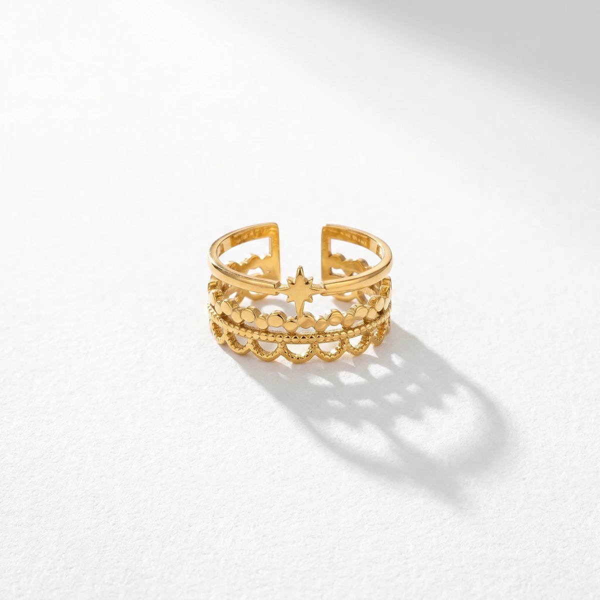 QIAOREN 13081-85 Stainless Steel Adjustable Boho Open Ring Set Compass Star Stackable Finger Rings for Women